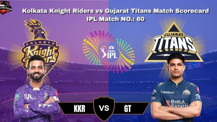 Kolkata Knight Riders vs Gujarat Titans Match Scorecard Poster with Both Players