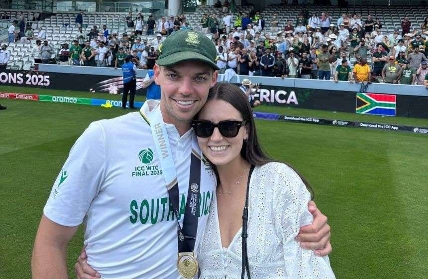 Tristan Stubbs celebrating victury with wife Casey J. Stubbs