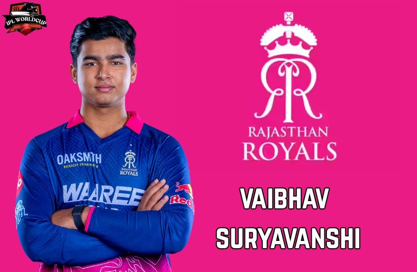 Vaibhav Sooryavanshi in Rajasthan Royals jersey with RR team logo